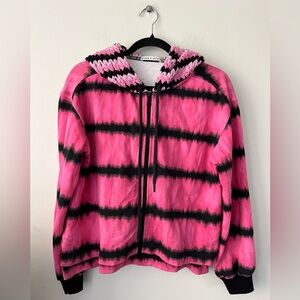 Alice + Olivia Crochet Hooded Tie Dyed Zip-up Hoodie- Cotton Blend - Sma…